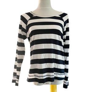 Sundry Womens Size 2 Striped Top Long Sleeve T-Shirt Navy Blue White Cotton Chic